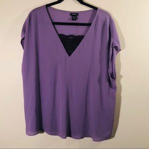 Torrid lavender and black lace V-Neck blouse 1x